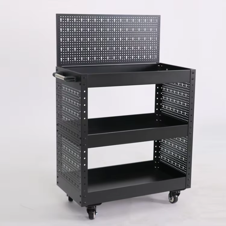 Rolling Service Cart, Utility Cart with Pegboard, Mobile Tool Cart, Workshop Cart, Heavy-Duty Service Cart